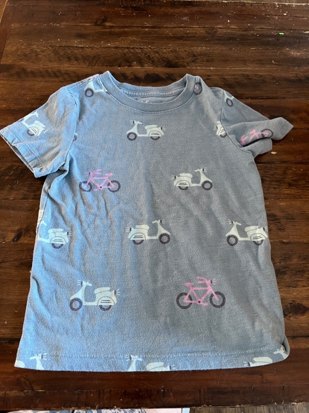Cat & Jack Light Blue Tee with Pink Bike & White Scooter Print